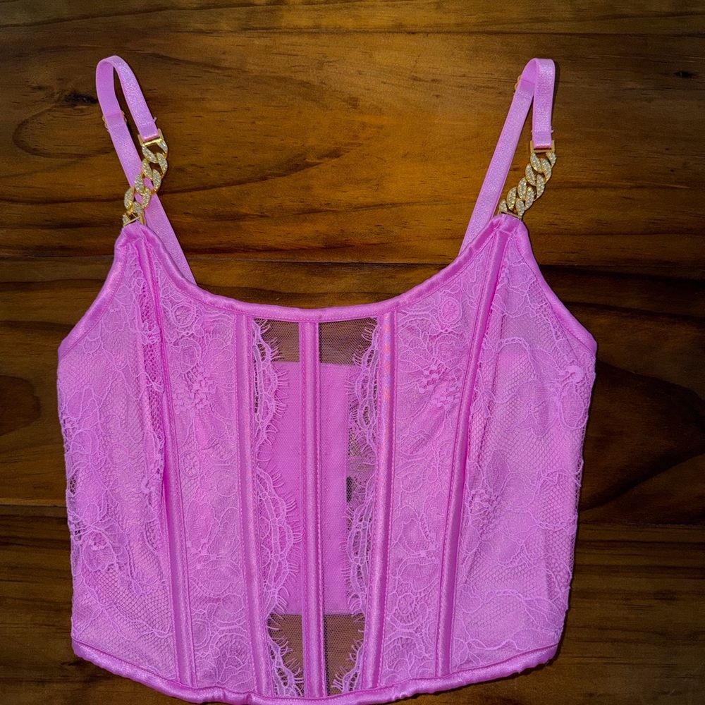 Victoria's Secret Pink Lace Bustier Tank Top with Gold Chain Straps
